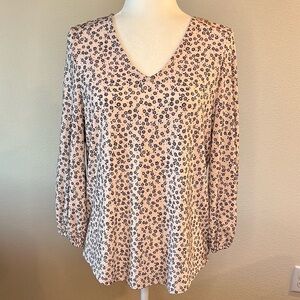 Adrianna Papell Pink and Black Floral V-Neck Women's Top